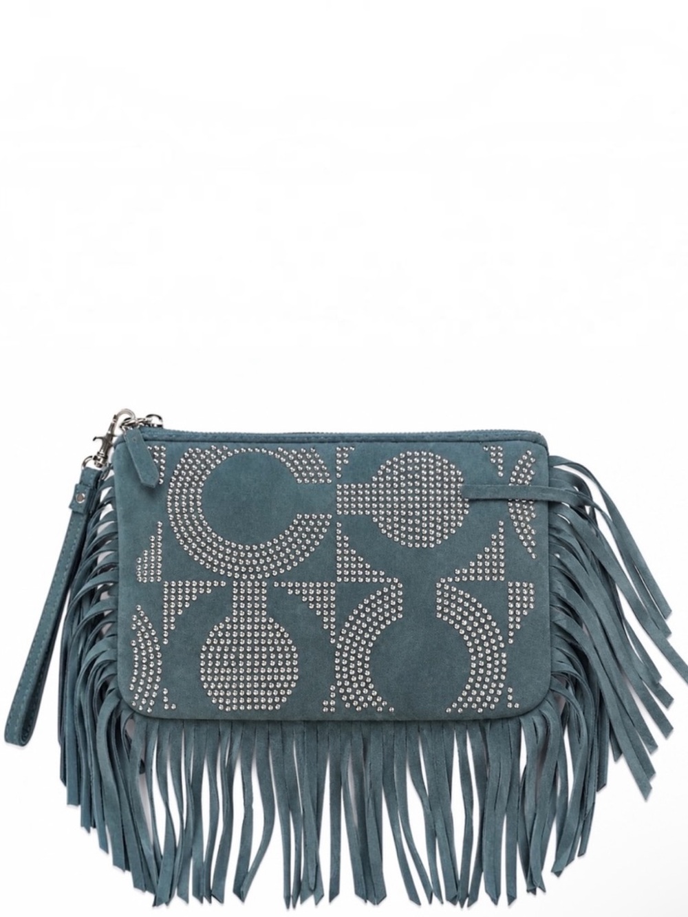 Coach Poppy “Bella” Studded Suede Fringe Wristlet